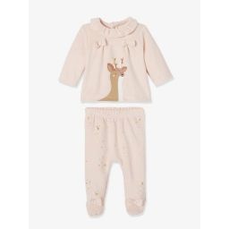 Pyjama 2 pièces en velours bébé Noël nude