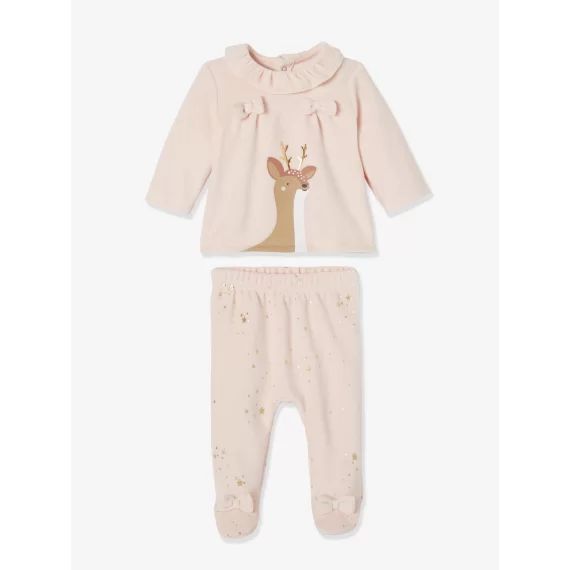 Pyjama 2 pièces en velours bébé Noël nude
