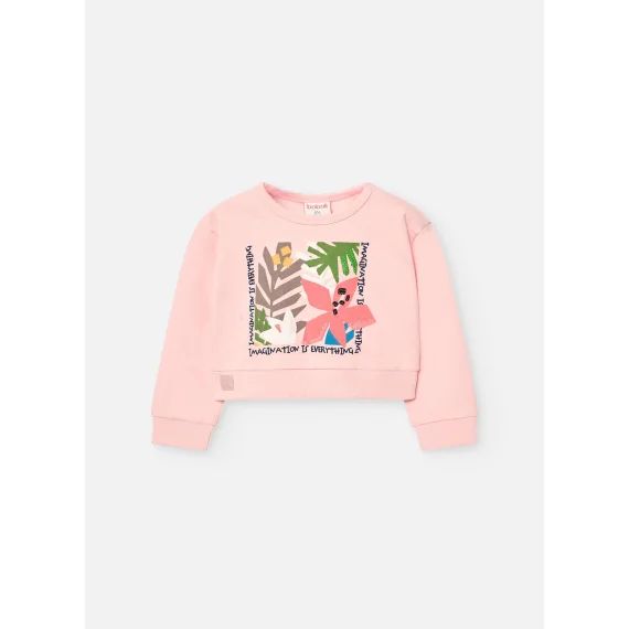 Sweat 100 % Coton Avec Dessin Frontal Rose