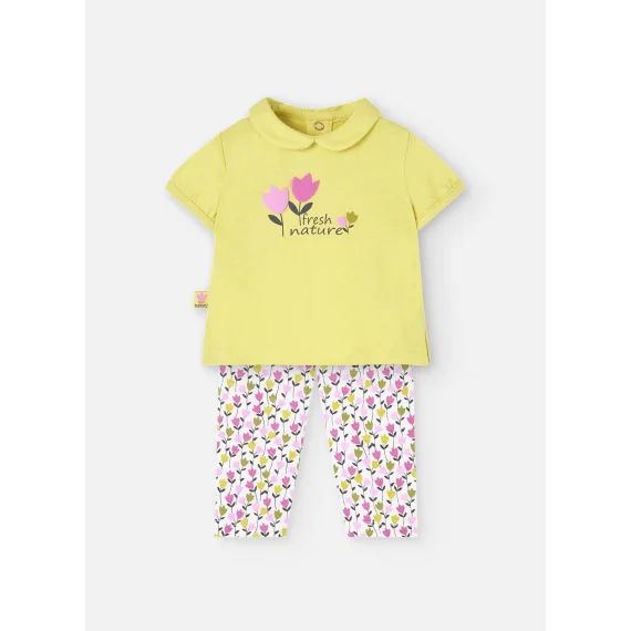 Ensemble T-shirt Avec Col Chemise Et Pantalon Imprimé Jaune