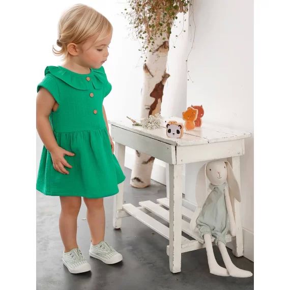 Robe à collerette bébé en gaze de coton vert