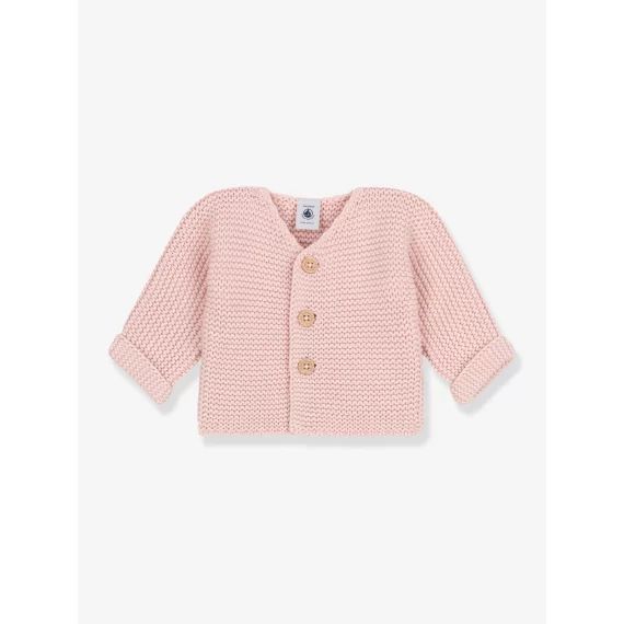 Cardigan bébé tricot point mousse en coton bio PETIT BATEAU rose