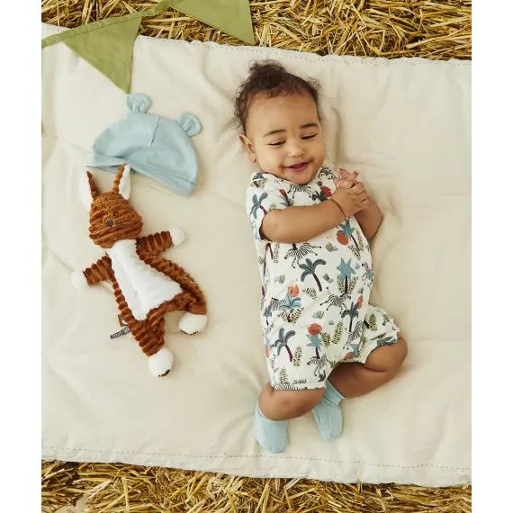 Set bonnet et chaussons vert en coton –  – Soldes