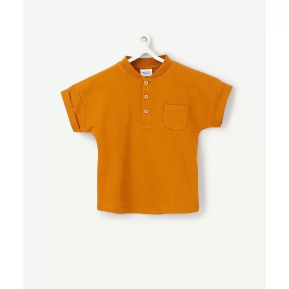 T-shirt bébé garçon ocre en coton biologique avec col tunisien –  – Soldes