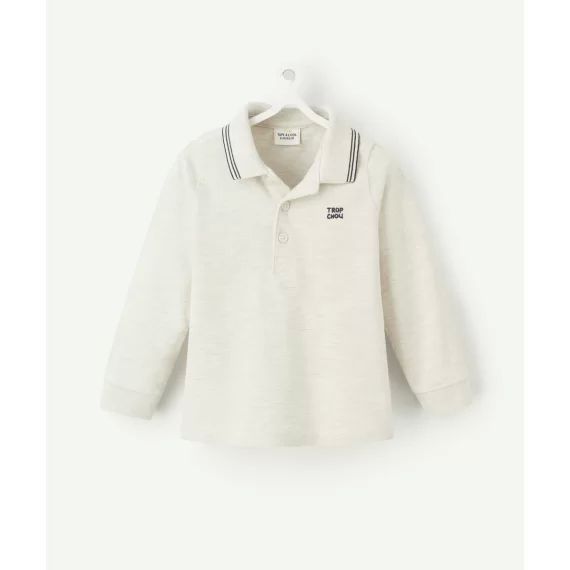Polo bébé garçon en coton bio gris chiné avec message