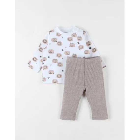 Set T-shirt + Legging Jersey Côtelé Beige