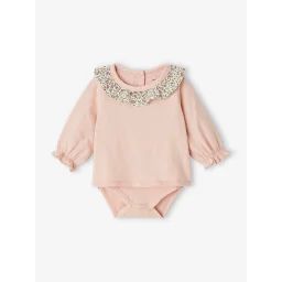T-shirt body col volanté bébé personnalisable rose poudré