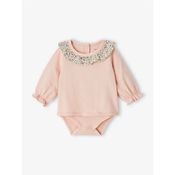 T-shirt body col volanté bébé personnalisable rose poudré