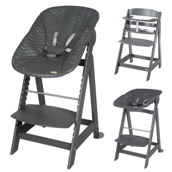 Chaise Haute Évolutive Et Inclinable Avec Transat Déperlant Born Up Anthracite – Graphite Matelass