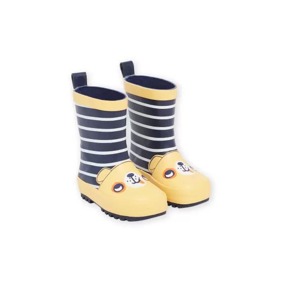 Bottes Jaunes Et Bleu Marine À Imprimé À Rayures Et Motif Tête De Chien