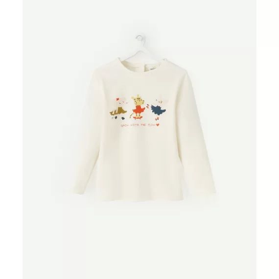 T-shirt bébé fille en coton bio écru motifs animaux dansants –  – Soldes