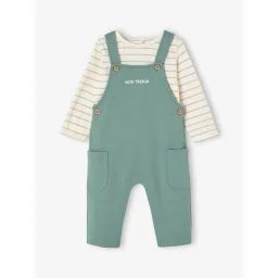 Ensemble bébé T-shirt et salopette en molleton personnalisable vert émeraude