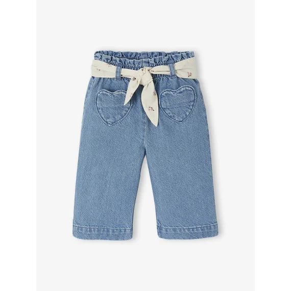 Jean large bébé avec ceinture à nouer stone