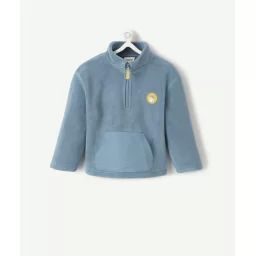 Sweat polaire zippé bébé garçon bleu avec poche et patch brodé