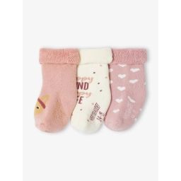 Lot de 3 paires de chaussettes lapins et coeurs bébé fille rose poudré