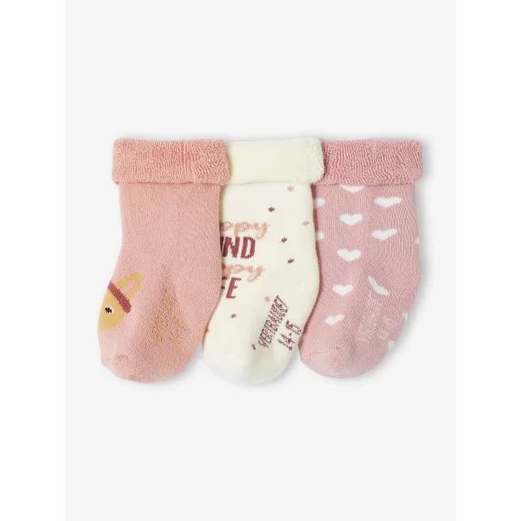 Lot de 3 paires de chaussettes lapins et coeurs bébé fille rose poudré