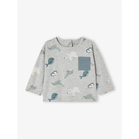T-shirt motifs animaux polaires bébé manches longues gris chiné