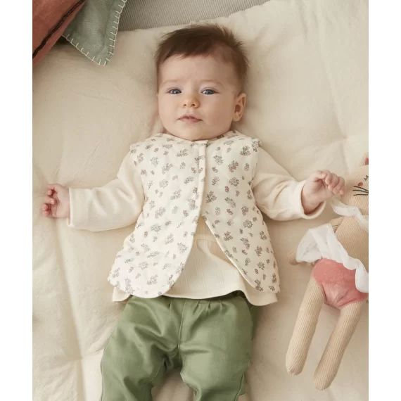 Veste réversible bébé fille écrue et fleurie en rembourrage recyclé –  – Soldes