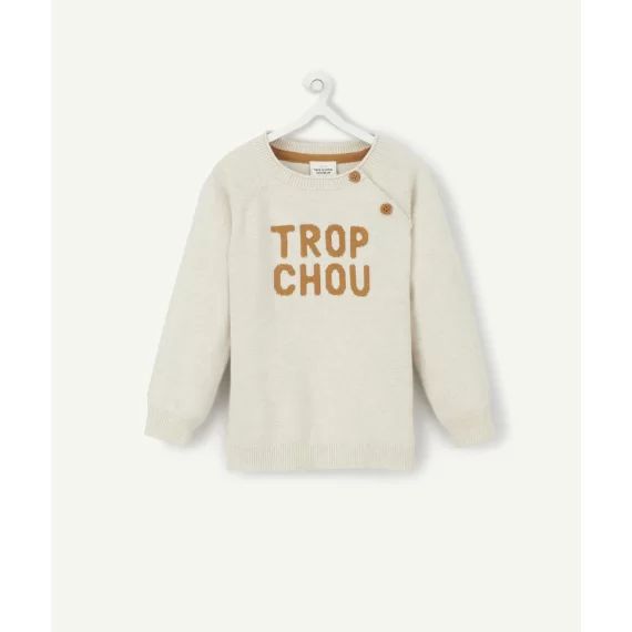 Pull écru bébé garçon en coton avec message –  – Soldes