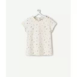 T-shirt bébé fille écru en coton bio avec imprimé fleuri –  – Soldes