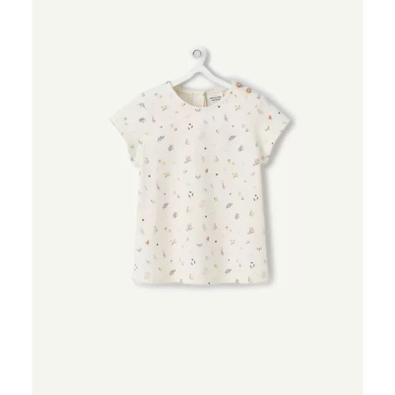 T-shirt bébé fille écru en coton bio avec imprimé fleuri –  – Soldes