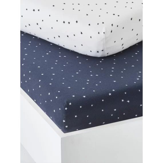 Lot de 2 draps-housses bébé en coton marine grisé