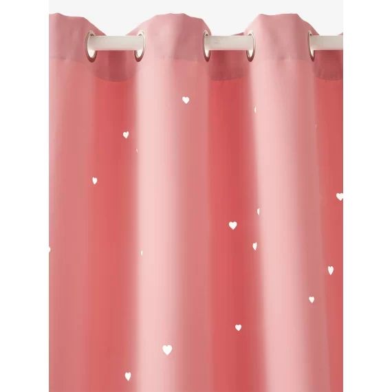 Rideau à œillets occultant et motifs perforés rose / coeurs