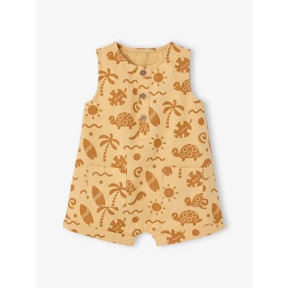 Combishort motifs beach effet lin bébé ocre