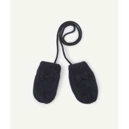 Moufles bébé fille marine en tricot avec cordon en fibres recyclées –  – Soldes