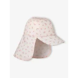 Casquette saharienne anti-UV bébé avec protège-nuque abricot poudré