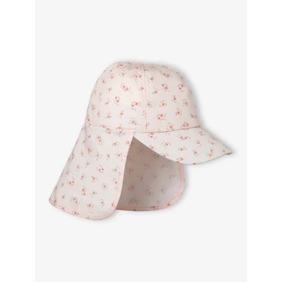 Casquette saharienne anti-UV bébé avec protège-nuque abricot poudré