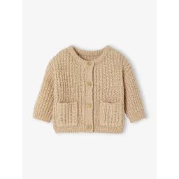 Gilet bébé en maille grosse jauge beige chiné