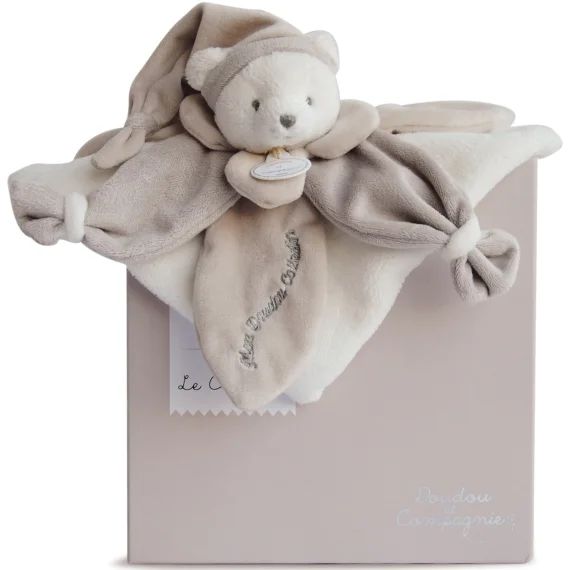 Coffret doudou pétale J&rsquo;aime mon doudou ours beige (24 cm)