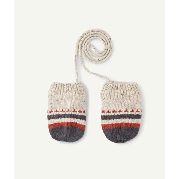 Moufles bébé garçon en fibres recyclées beige avec motif coloré