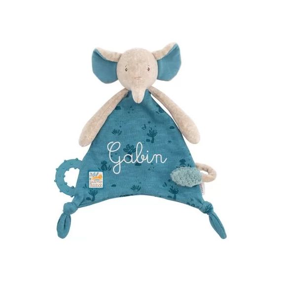 Doudou attache sucette éléphant Sous mon baobab (personnalisable)