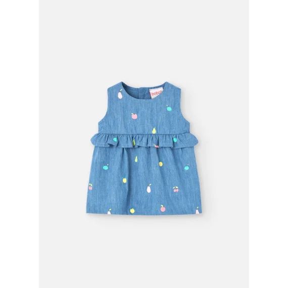Robe En Jean A Bretelles Imprimé Bleu