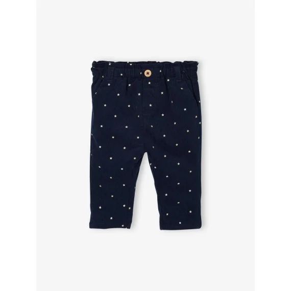 Pantalon paperbag en velours bébé marine
