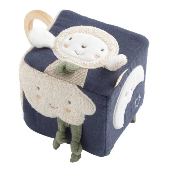 Cube D&rsquo;activités Bébé En Coton Bio Bleu