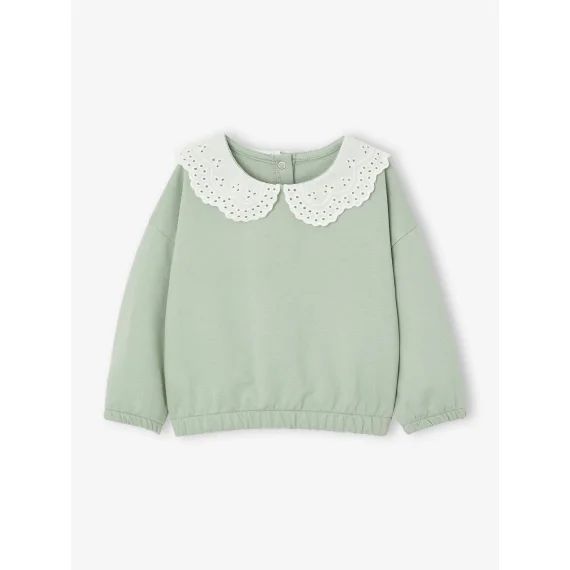 Sweat avec col brodé bébé vert sauge
