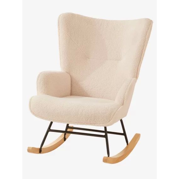 Fauteuil d&rsquo;allaitement à bascule en tissu bouclette écru