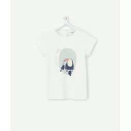 T-shirt bébé fille blanc en coton bio avec animation –  – Soldes