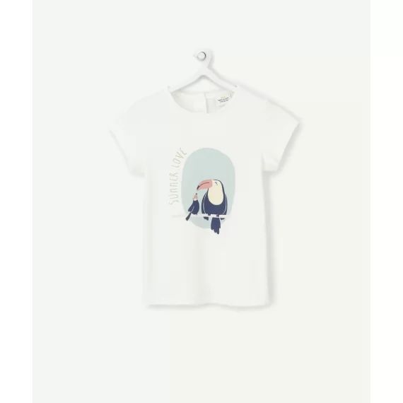 T-shirt bébé fille blanc en coton bio avec animation –  – Soldes