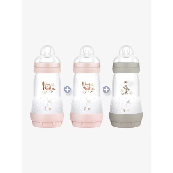 Lot de 3 biberons 260 ml MAM Easy Start anti-colique Nature 2 rose blush + 1 taupe