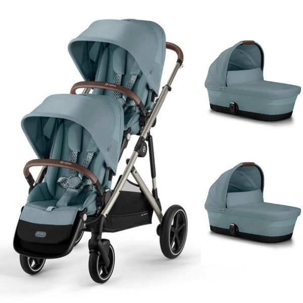 Poussette Double Cybex Gazelle S – Châssis Taupe + Nacelles – Sky Blue (2023)