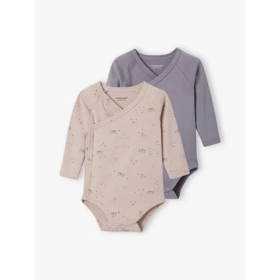 Lot de 2 bodies manches longues bébé ouverture naissance bleu grisé