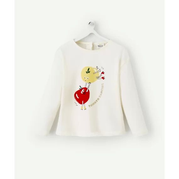 T-shirt bébé fille en coton bio écru motifs tomates –  – Soldes