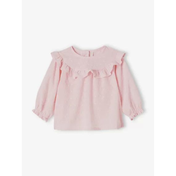 Blouse brodée bébé à volant rose pâle