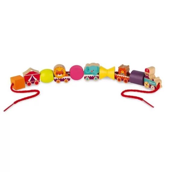 JANOD – Perles à Enfiler Cirque en Bois – Jeu d&rsquo;Imagination et de Motricité – Dès 2 Ans rouge