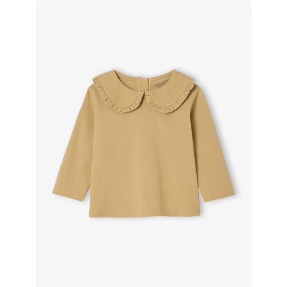 T-shirt manches longues bébé col claudine ocre