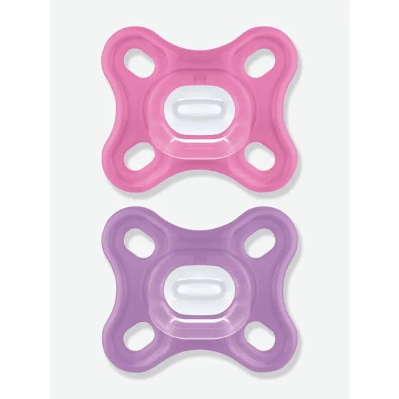 Lot de 2 sucettes nouveau-né en silicone MAM Comfort rose + violet